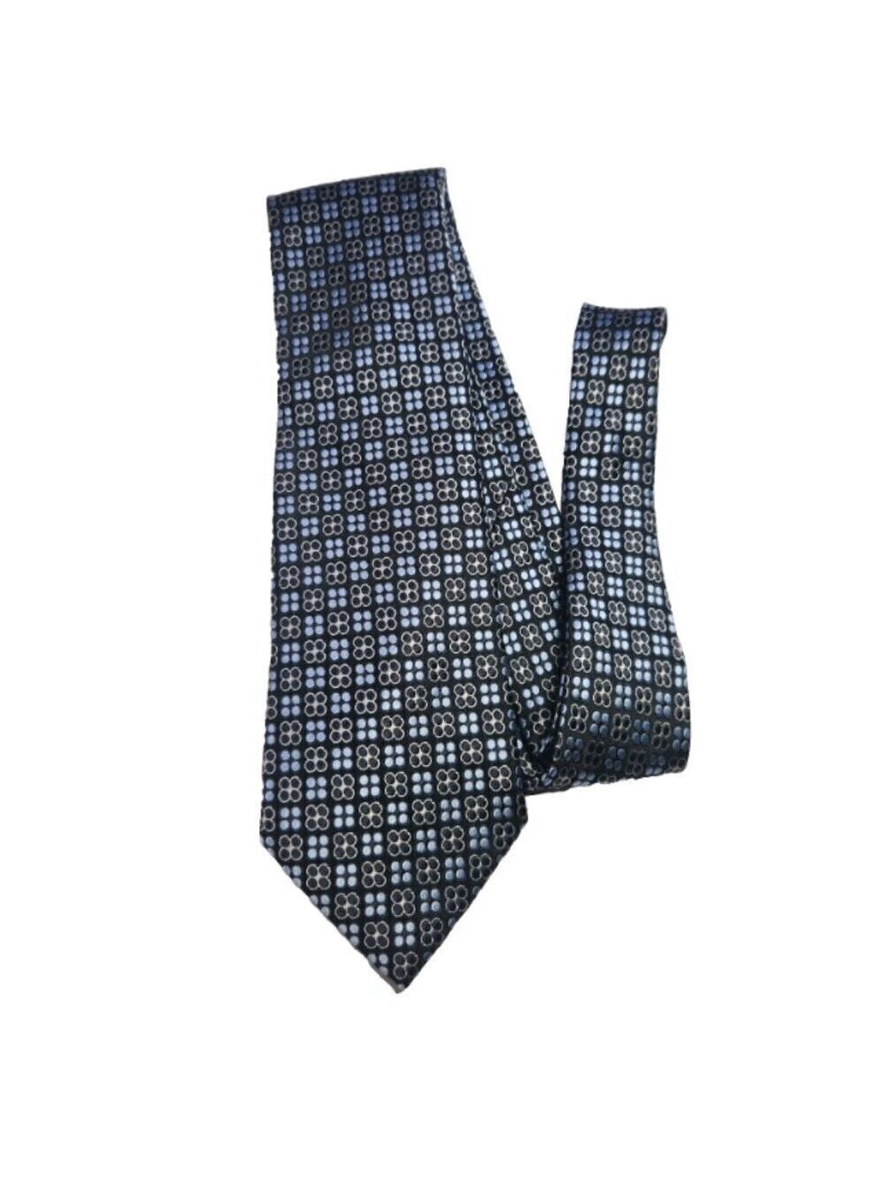 Pronto Uomo Geometric Necktie Men's Silk Tie 100% Silk Tie Blue and Black